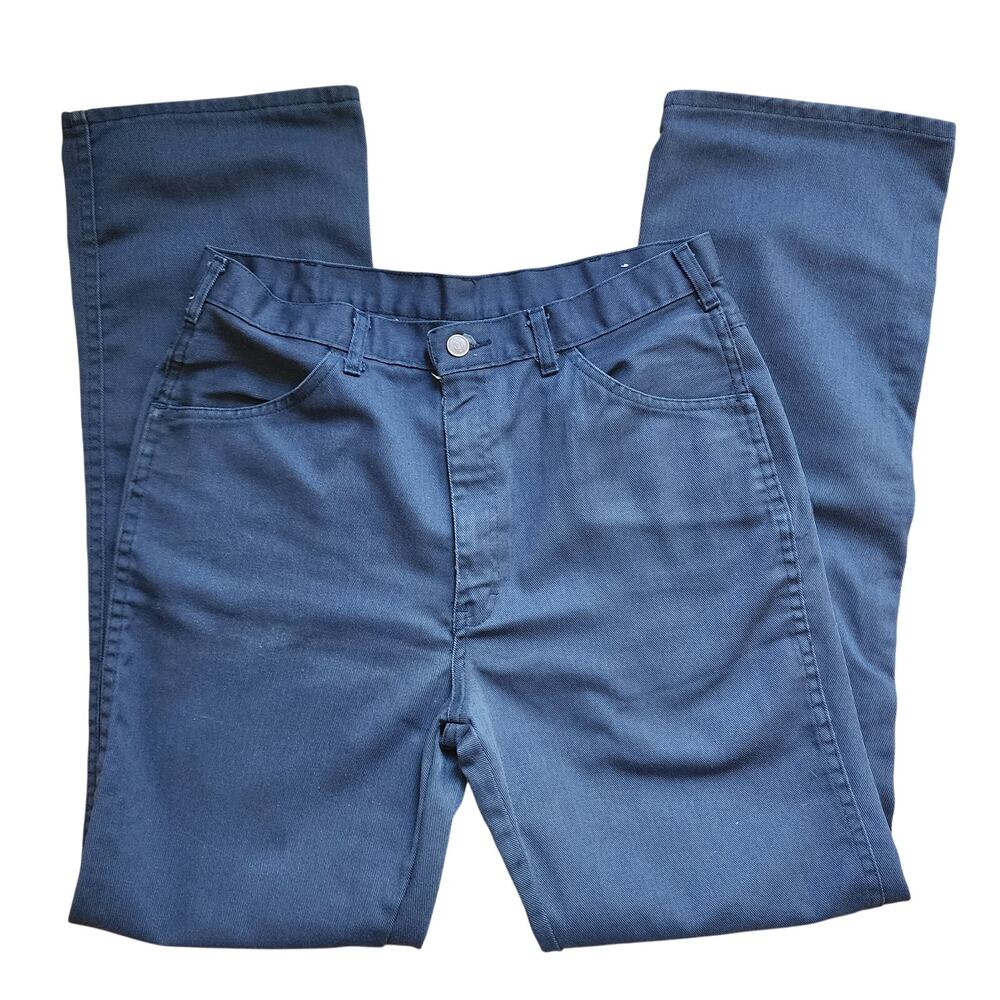 Vintage Dickies Work Pants Mens Size 34x34 Navy Blue Polyester Cotton Straight